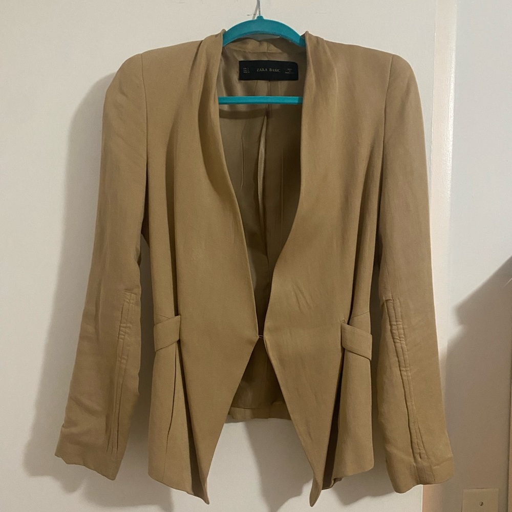 Zara Women's Tan Open-Front Blazer